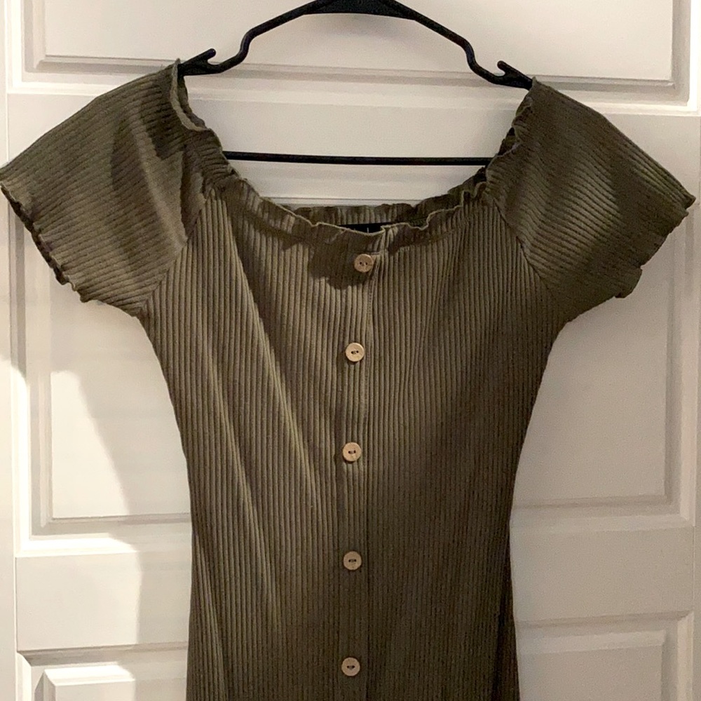 Off-the-shoulder Olive Dress